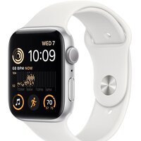 Apple Watch SE 2 44 мм (алюминиевый корпус, серебристый/белый, спортивный силиконовый ремешок M/L)