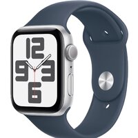 Apple Watch SE 2 44 мм (алюминиевый корпус, серебристый/грозовой синий, спортивный силиконовый ремешок M/L) Image #1