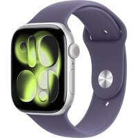 Apple Watch Series 11 46 мм (алюминиевый корпус, серебристый/фиолетовый туман, спортивный силиконовый ремешок M/L)