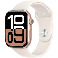 Apple Watch Series 10 46 мм (алюминиевый корпус, розовое золото/звездный свет, спортивный силиконовый ремешок S/M)